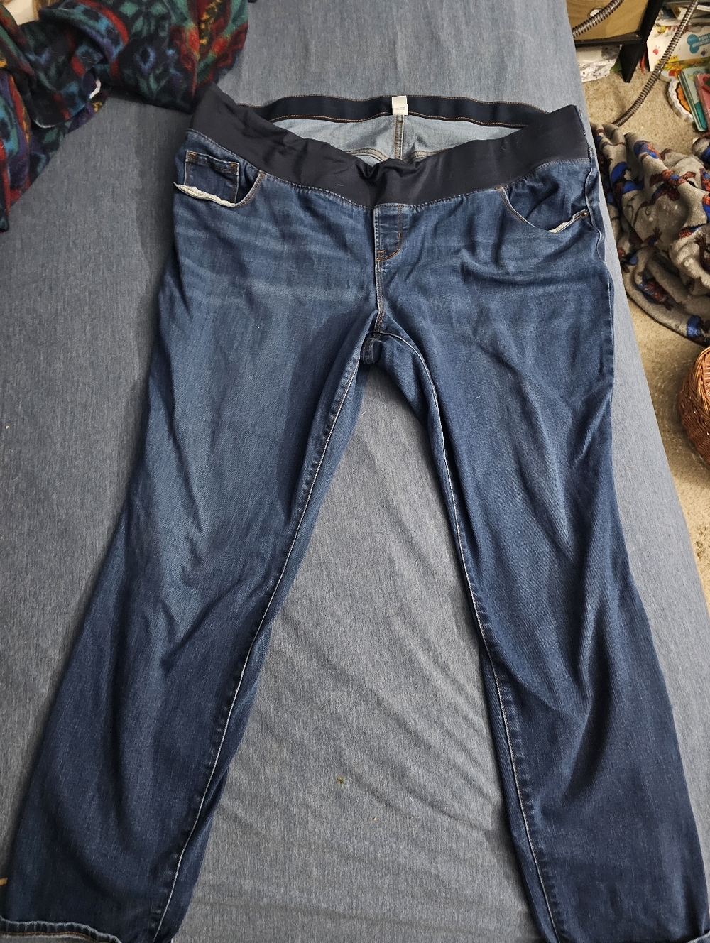 Old Navy Women's Dark Blue Maternity Jeans with Elastic Waistband